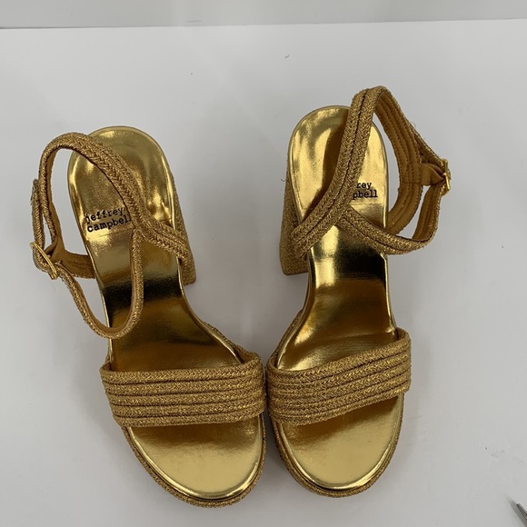 Jeffrey Campbell Yachty Platform sandal shoe chunky heel metallic gold disco 8 - Picture 4 of 8